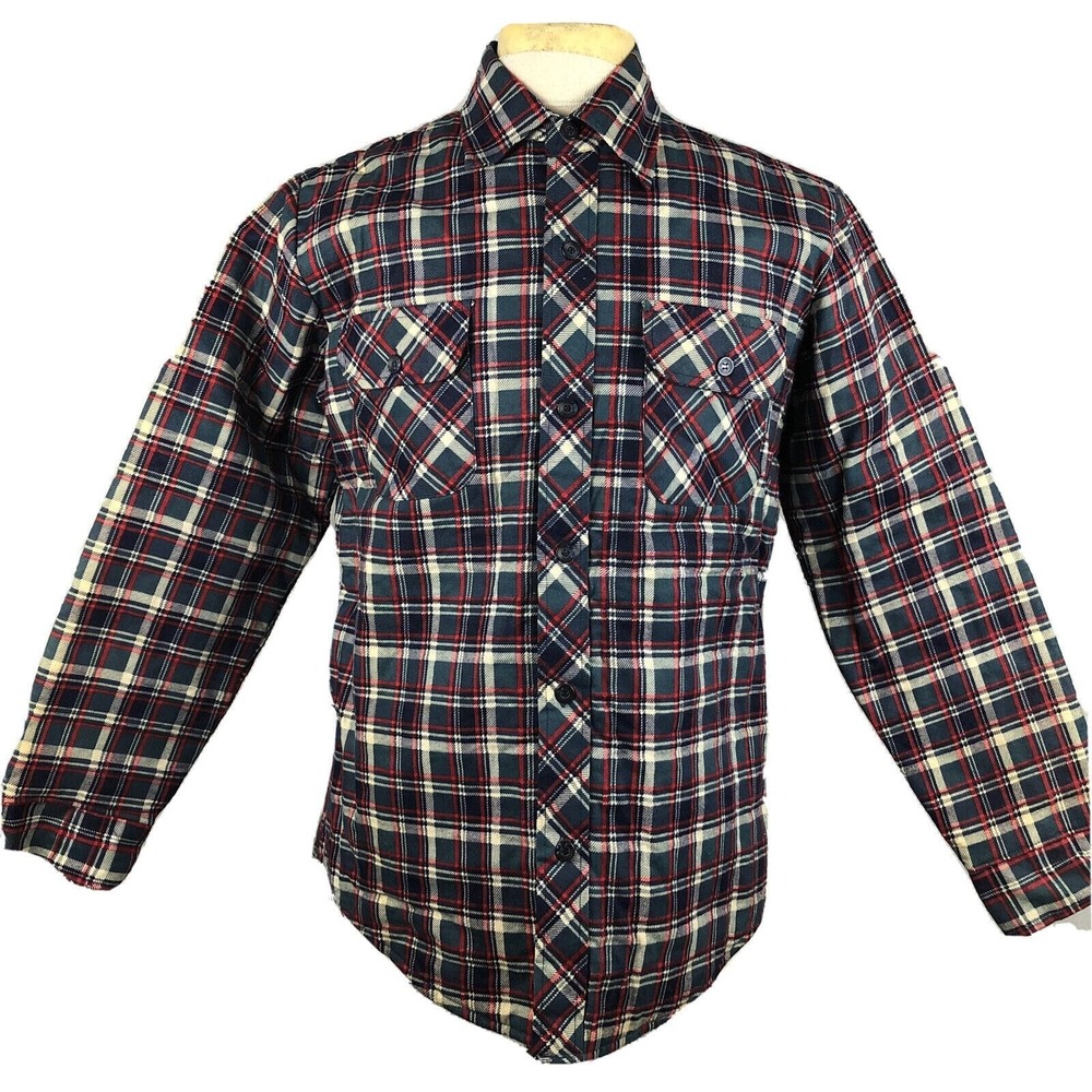 Wind Crest Plaid Flannel Shirt Jacket Men's Medium Vintage 80s Quilted Lining